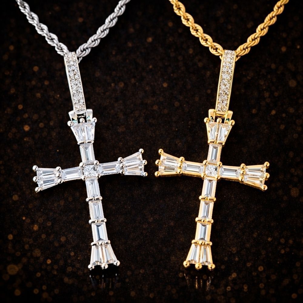 Elegant Baguette Cross Necklace